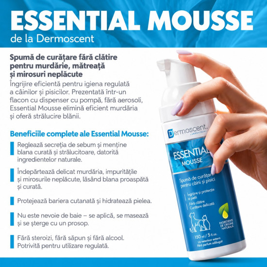 Dermoscent Essential Mousse for Cats – Spumă Dermatologică fără Clătire pentru Pisici – 150 ml